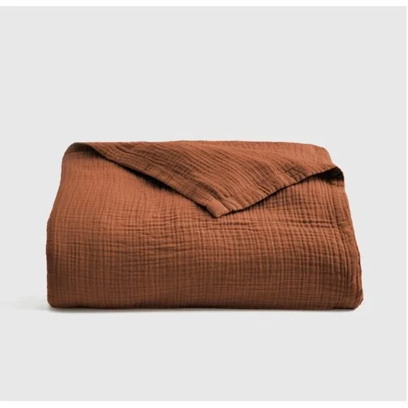 Quince Organic Airy Gauze Blanket Queen Size Terracotta Cotton - Picture 1 of 5